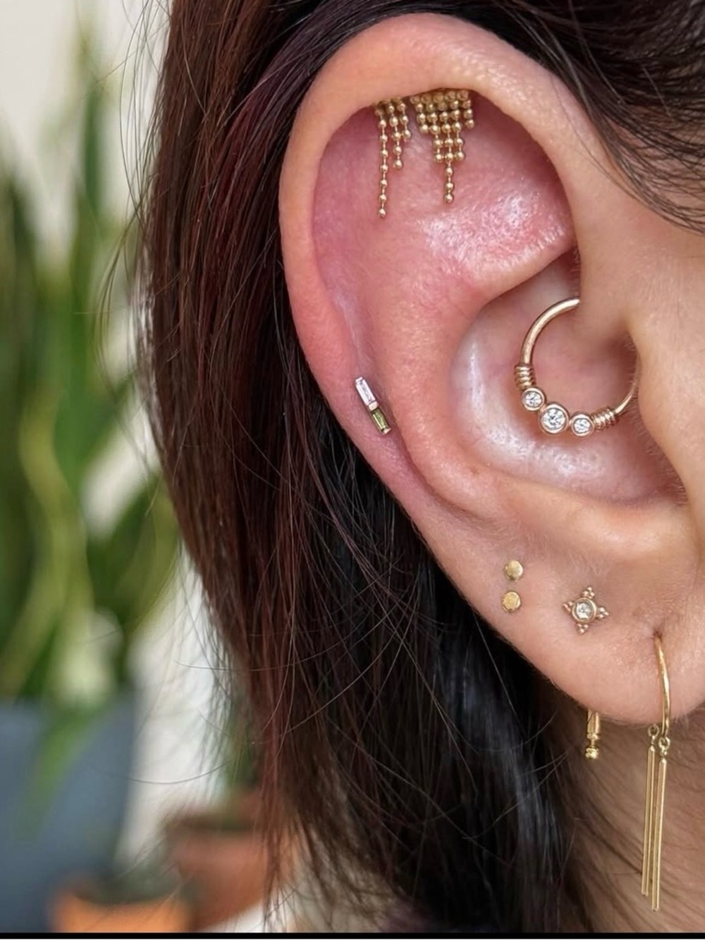 The Cascade Beaded End from Quetzalli, 14k YG Threadless Pin End